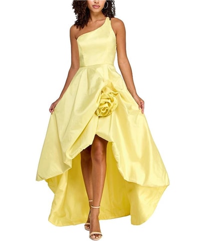 Maison Tara Rosette One Shoulder Gown Dress