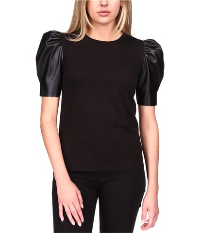 Leather Sleeves Embellished T-Shirt