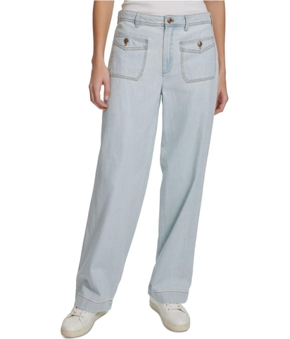 Patch Pocket Wide Leg Regular Jeans
