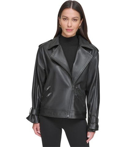 Leather Zippered Pocket Motorcycle Jacket