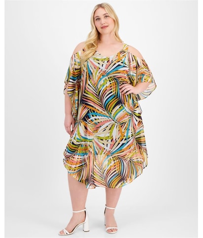A-Line Tropical Off-Shoulder Dress
