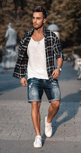 A-guy-rocking-denim-short-with-shirt