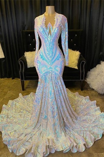 Long-Sleeve Bright and Bold Mermaid Prom Dresses