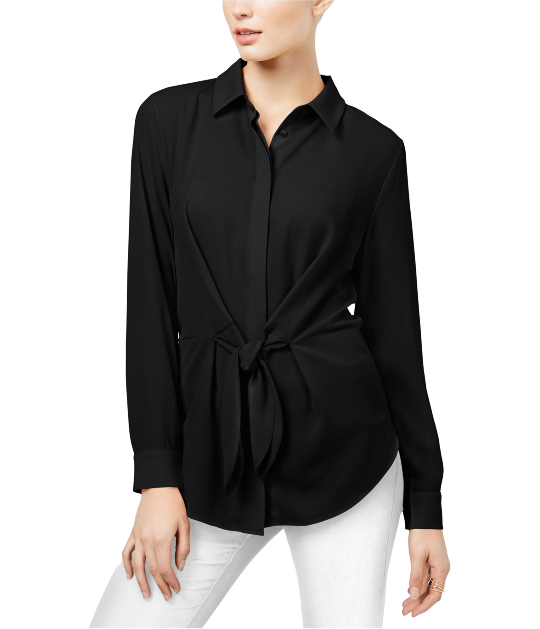 Women-wearing-tie-front-button-down-blouse