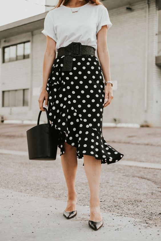 Black Polka Dot Midi Skirt Black Polka Dot Midi Skirt