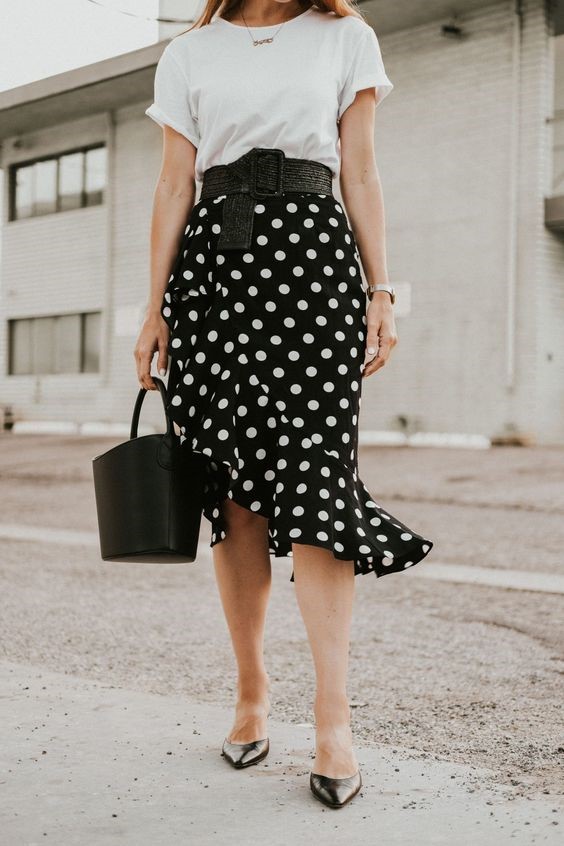 Black Polka Dot Midi Skirt