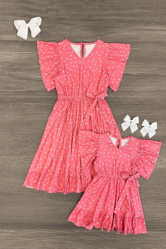 Pink Polka Dot Ruffle Dress