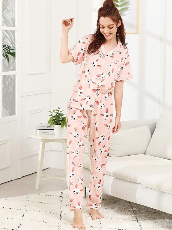 Rabbit and Letter Print Pajama Set