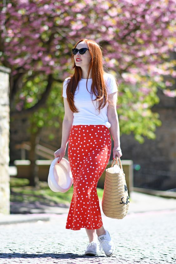 Red Polka Dot Pencil Skirt