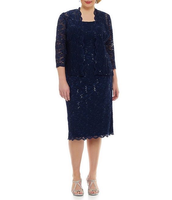 Alex Evenings Women Sequined Lace Dress Suit