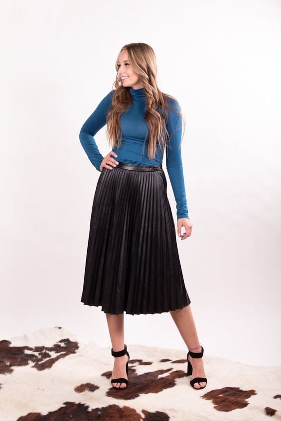 Faux Wrap Pleated Skirt