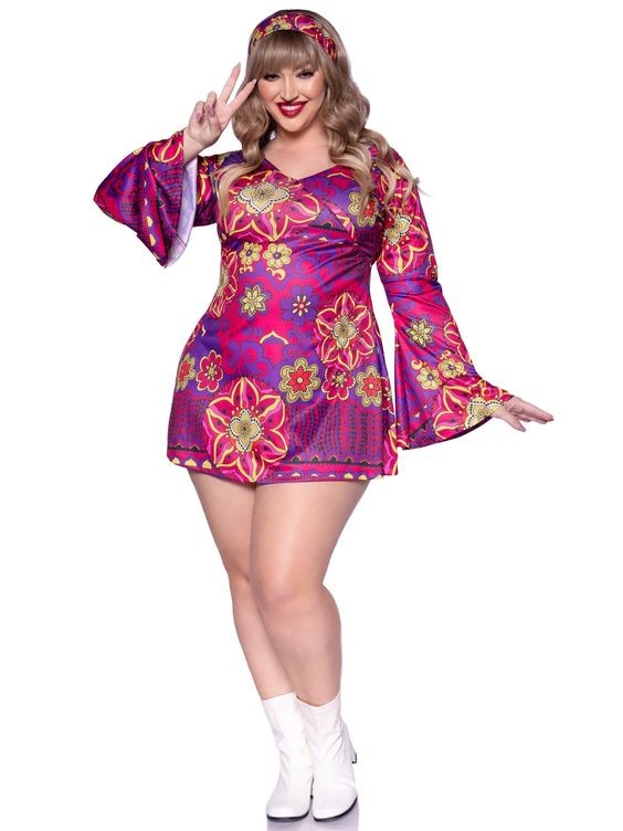 Plus Hippie Girl Multicolor Costume