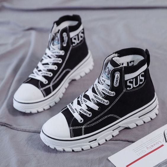  Lace–Up Platform Sneakers Black