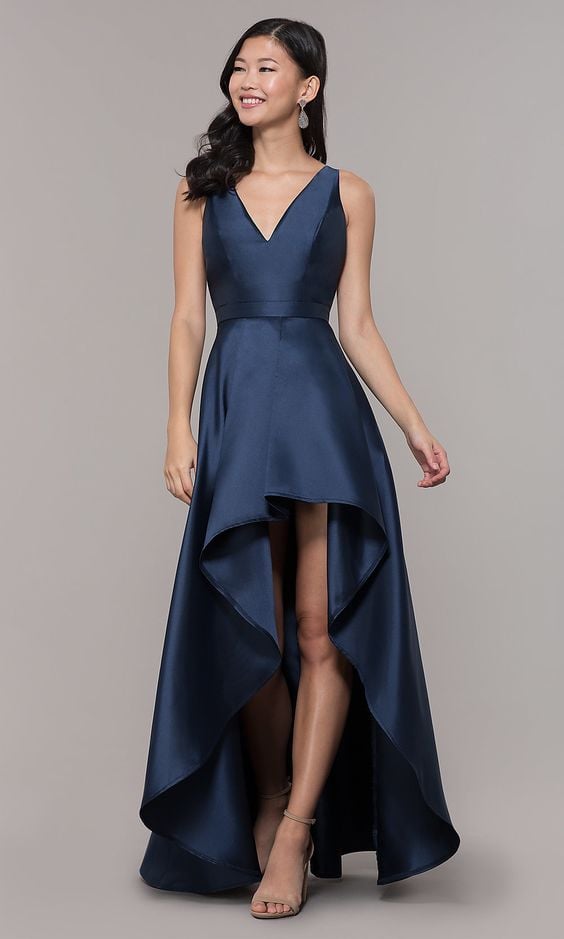 Satin V-Neck High-Low Prom Dress