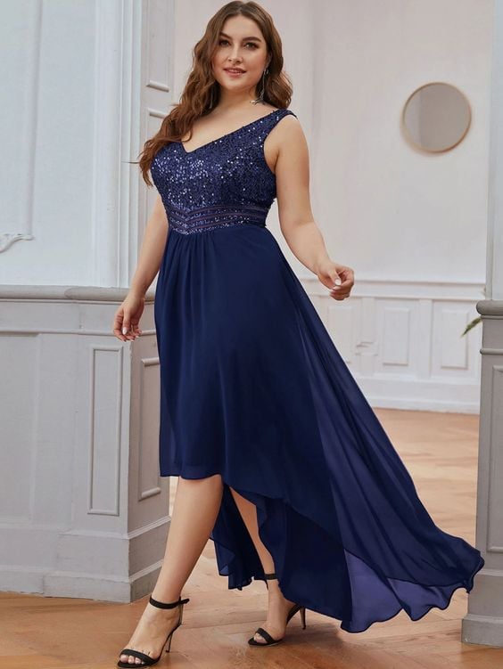 Plus High Low Hem Lace Formal Dress