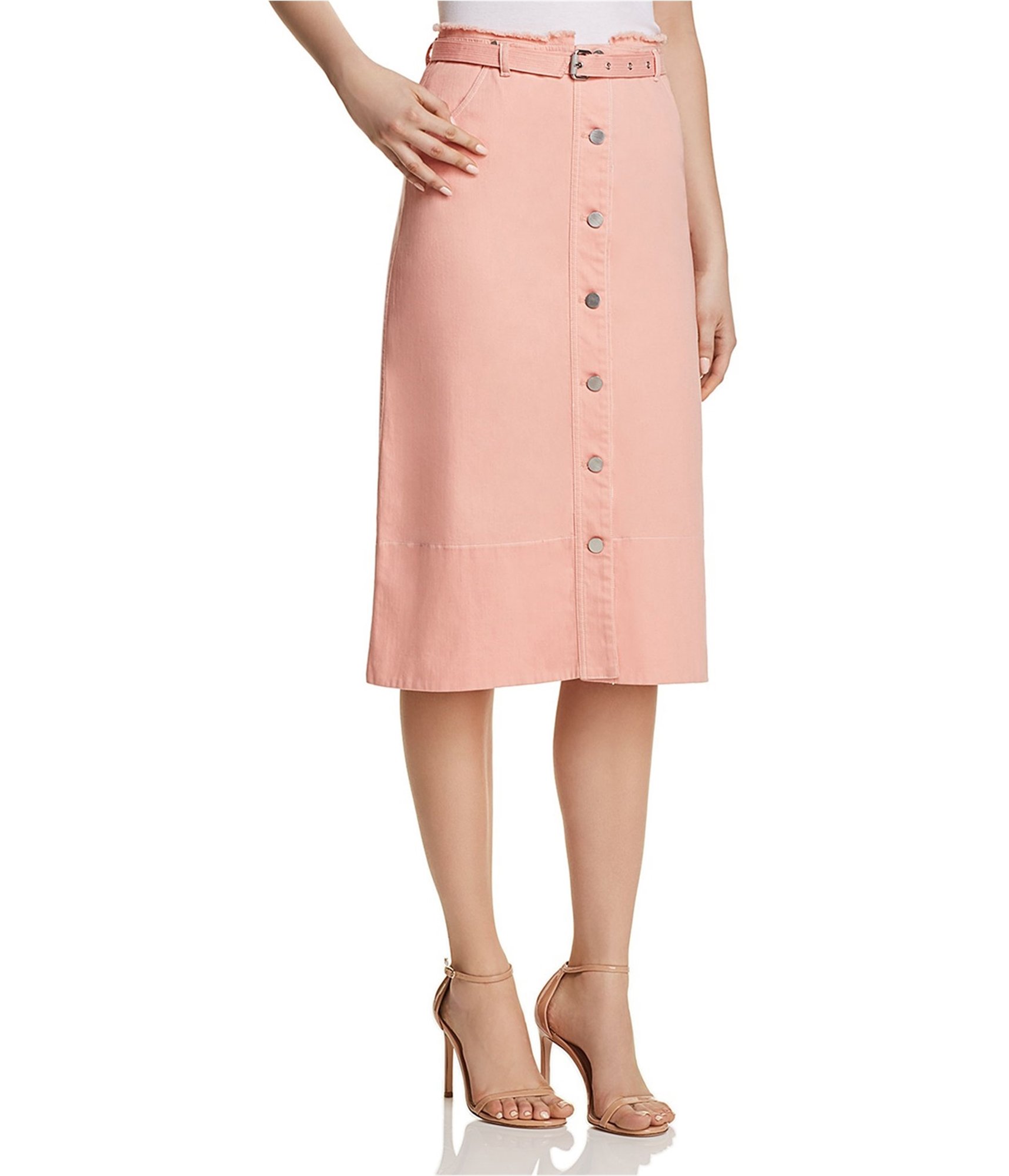 woman-wearing-button-front-denim-skirt