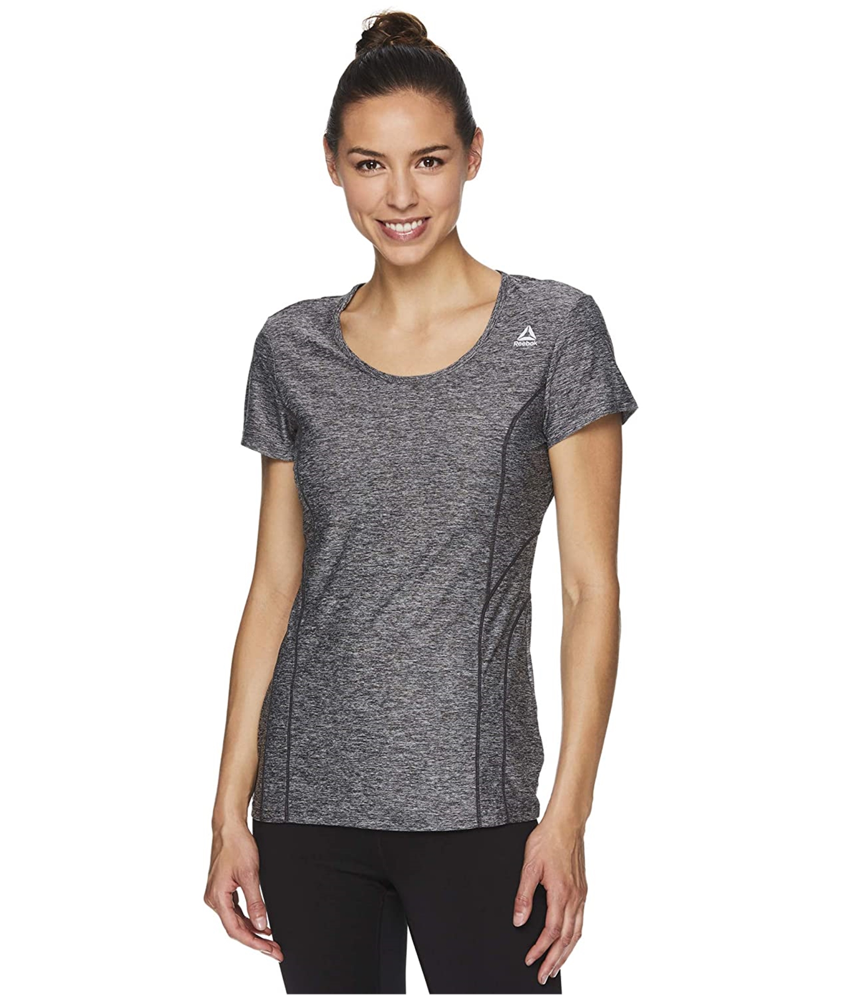 Woman-wearing-heathered-tee