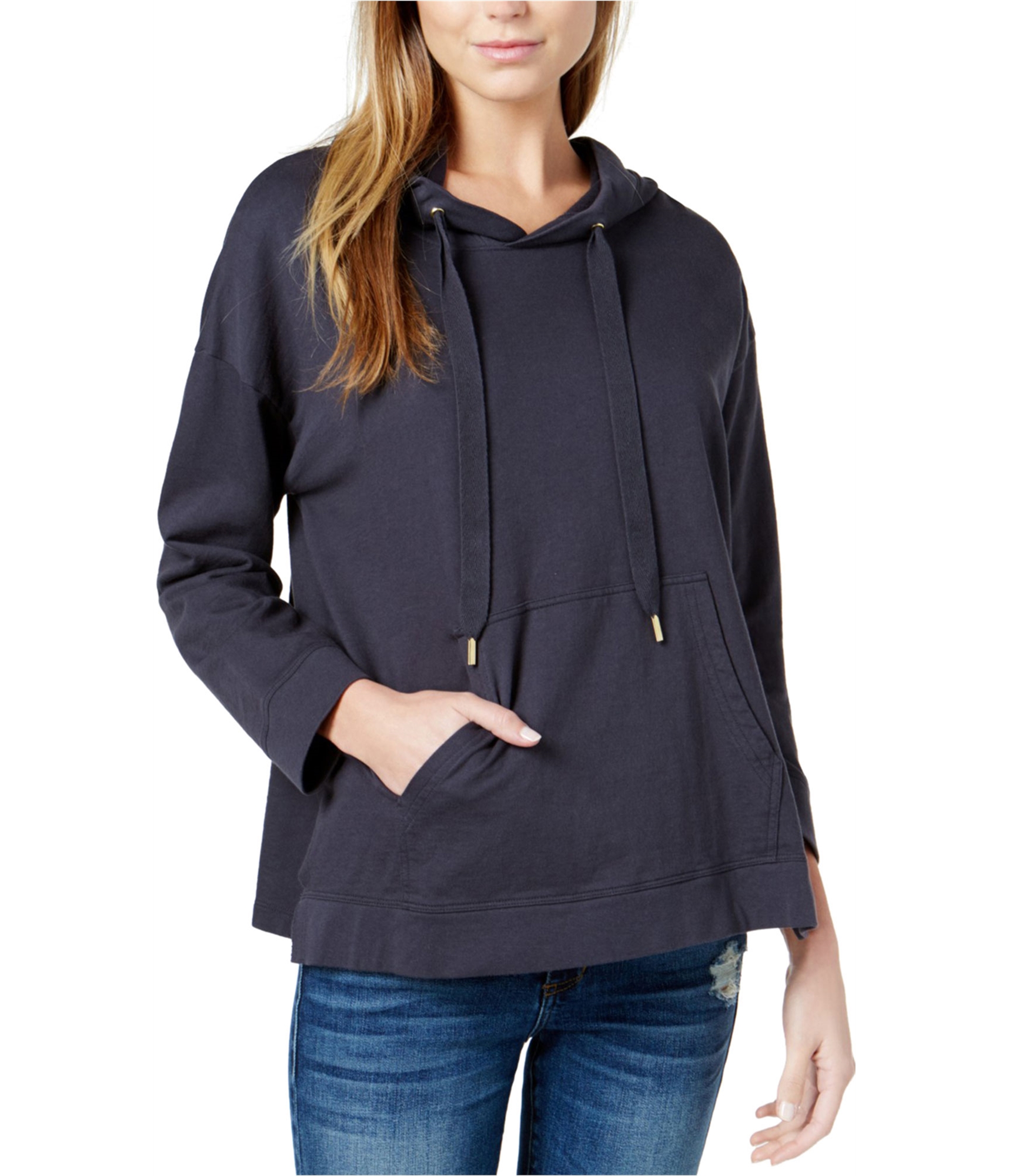 Woman-wearing-solid-hoodie-sweatshirt