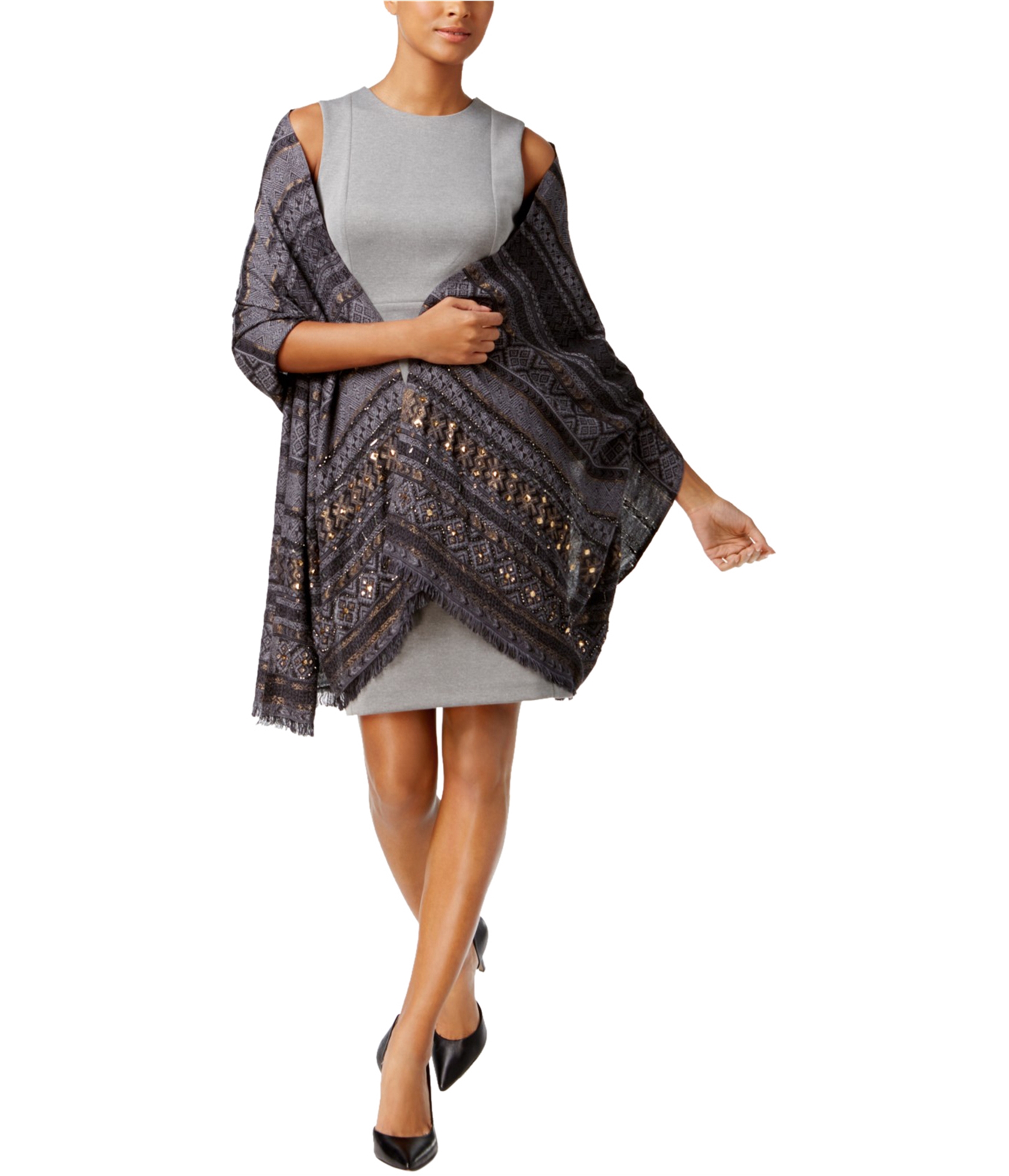 Woman-wearing-scarf-over-bodycon-dress