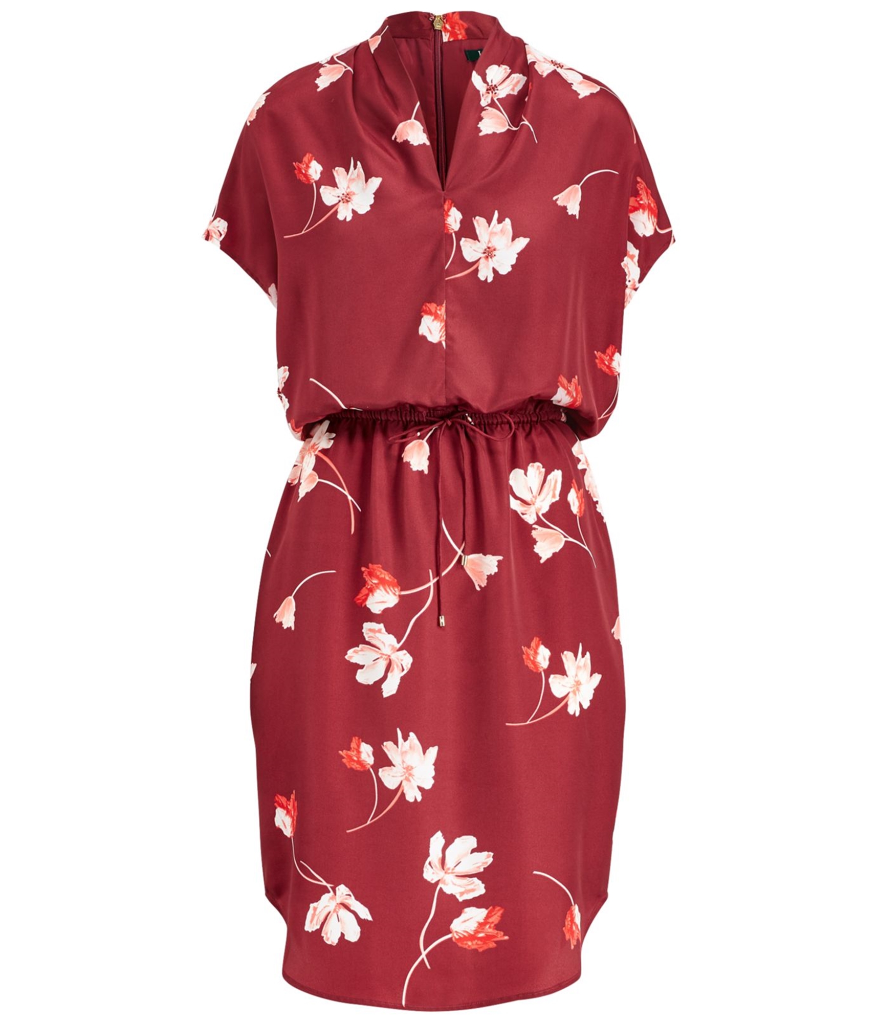 Polyester-floral-red-sheath-dress
