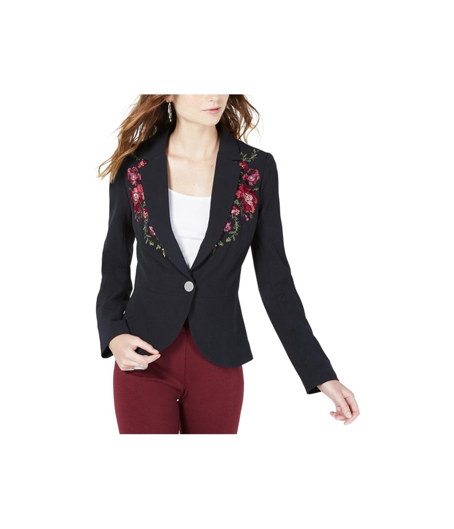 Woman-wearing-embroidered-blazer