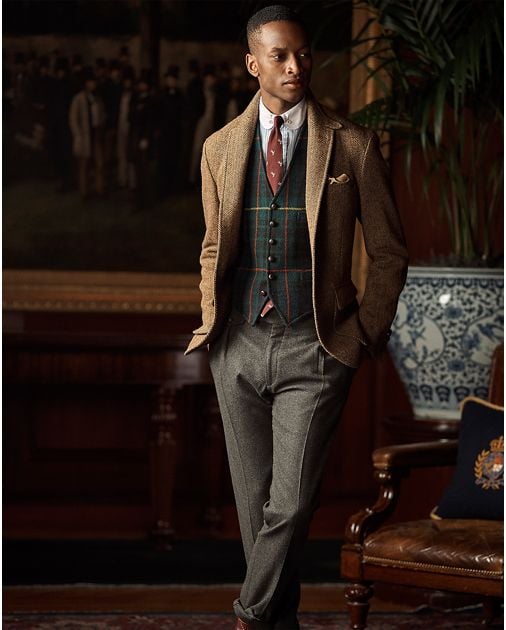 man models in Ralph Lauren three-piece suit