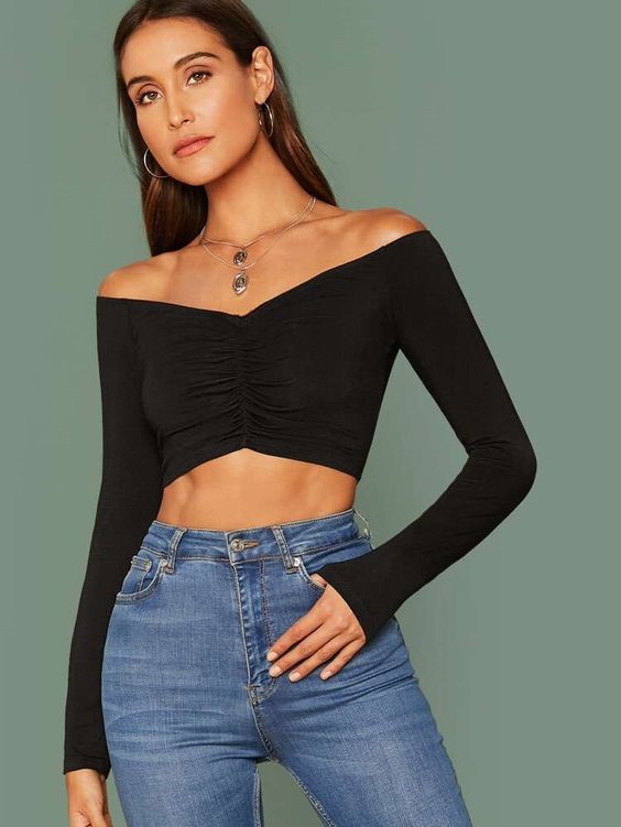 Black Long Sleeved Crop Top