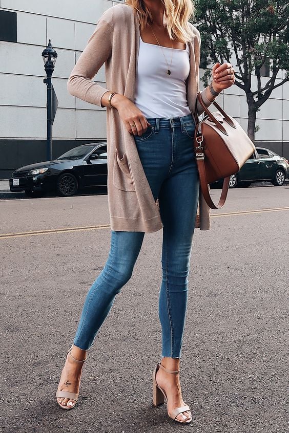 Match Your Skinny Jeans with Heels And A Solid Blazer