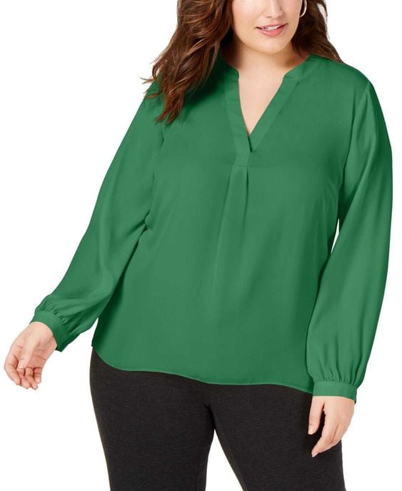 INC International Concepts Women’s Plus Size V-Neck Woven Knit Blouse Shirt Tops