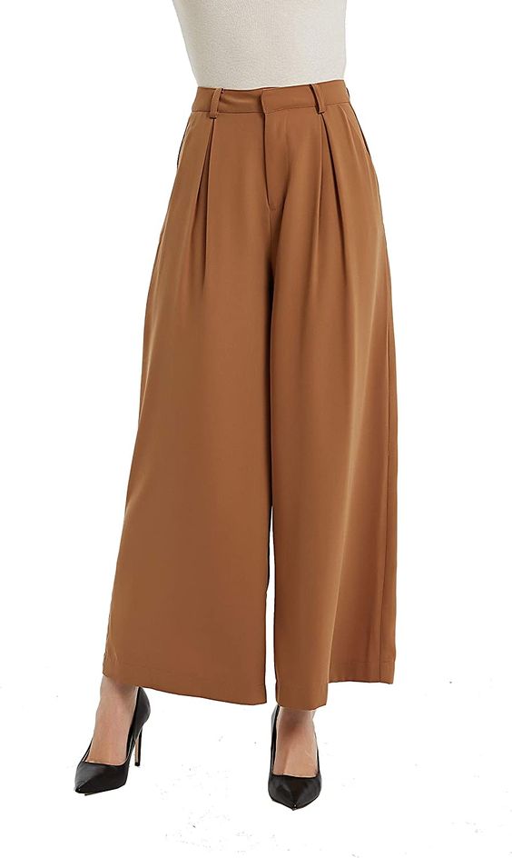 Women High Waist Casual Wide Leg Long Palazzo Pants Trousers Regular Size