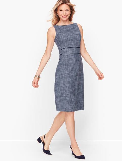 lady models in grey sleeveless sheath dress