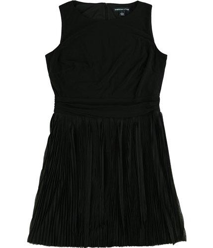 a black sleeveless pleated A-line dress