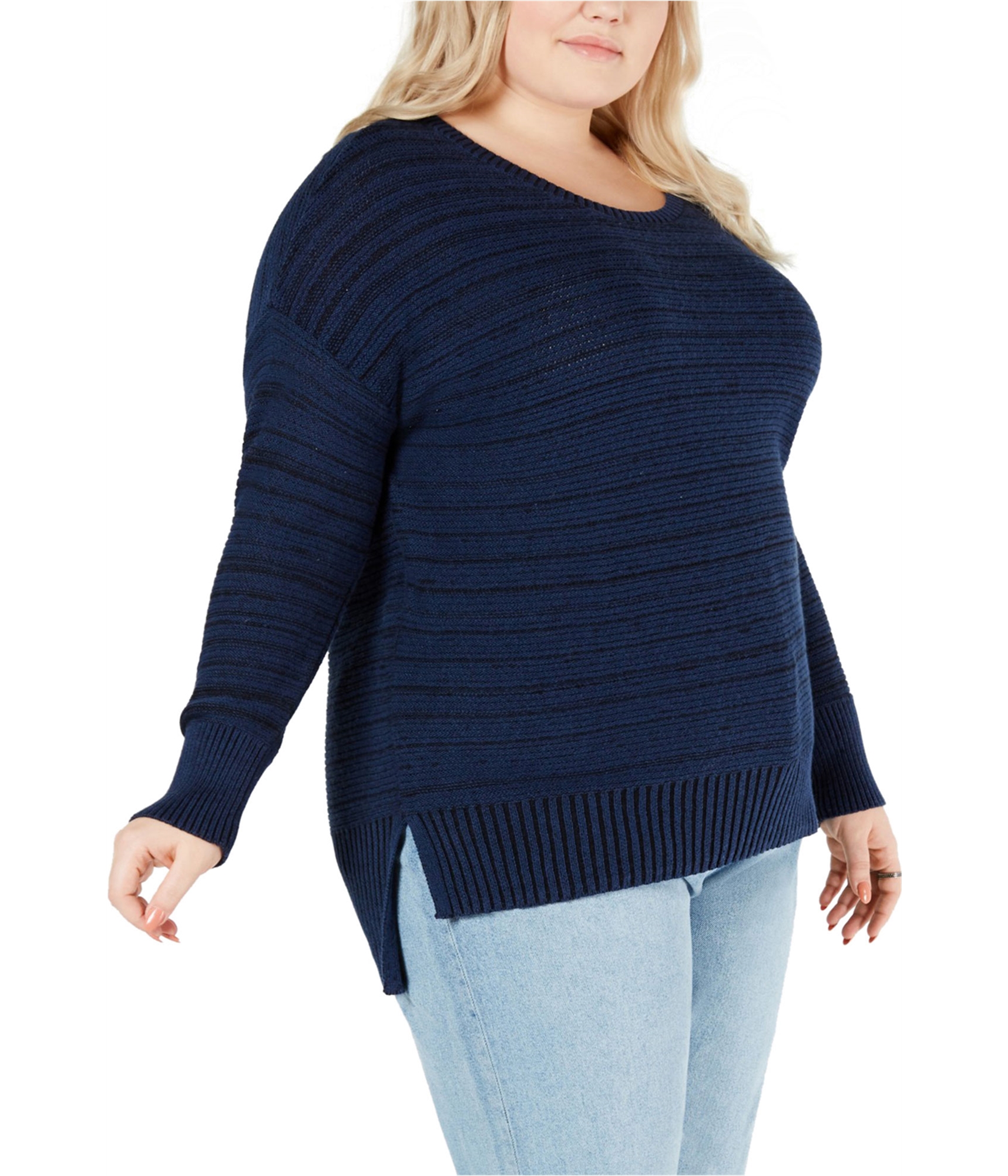 Woman-wearing-drop-shoulder-pullover-sweater