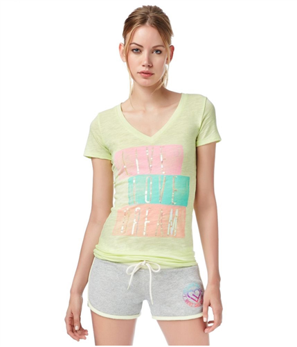 Lady models in Aeropostale Sequin Stack Graphic T-Shirt
