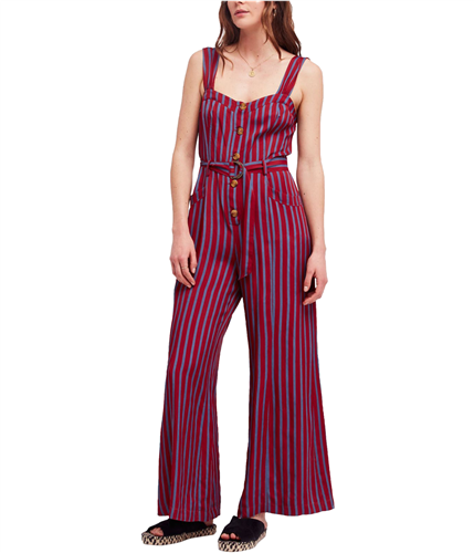 Lady models in Free People Striped Jumpsuit