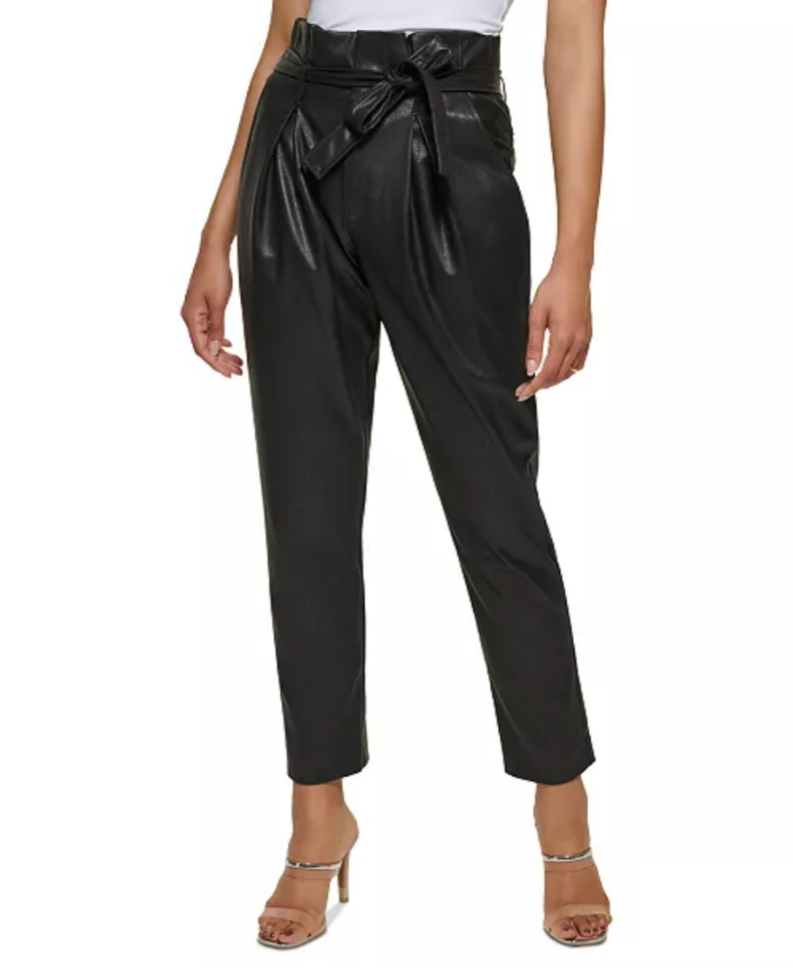 DKNY faux leather high-rise tie waist ankle pants