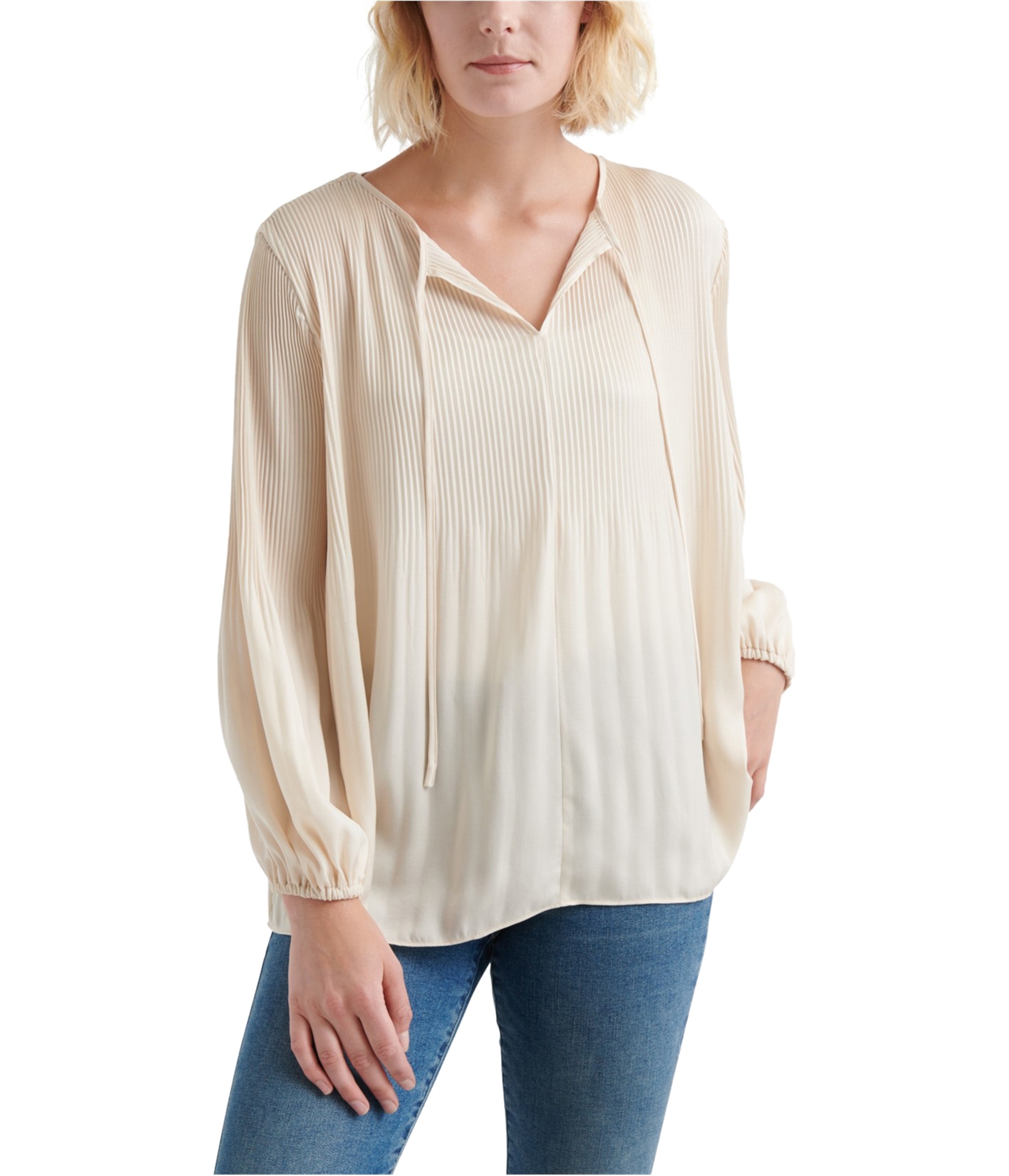 Lucky Brand Women's Pleated Peasant Blouse