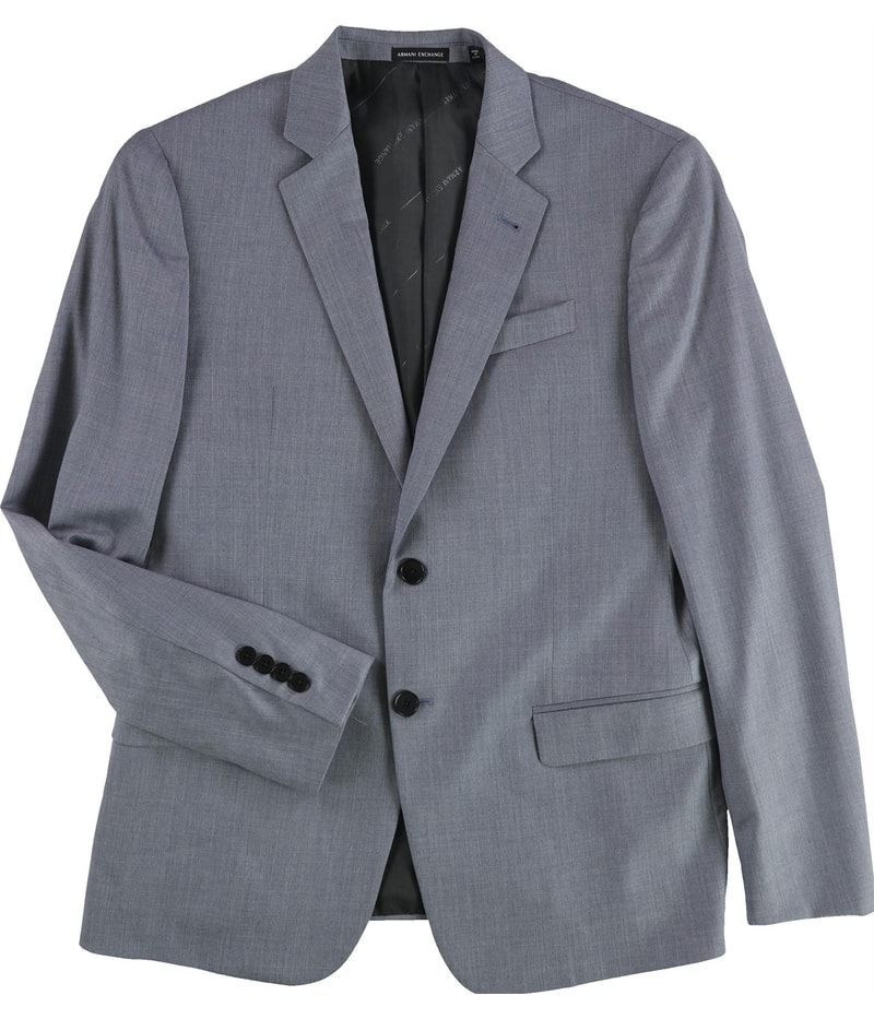 Armani Mens Solid Super Fine Wool Two Button Blazer Jacket in Medium Blue