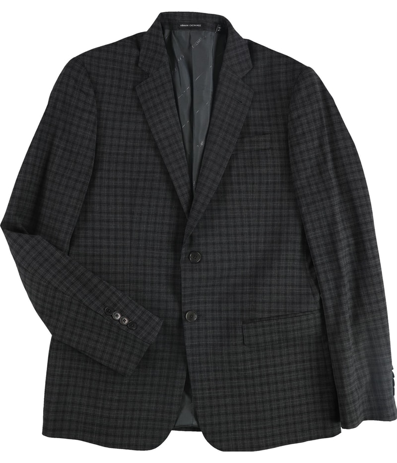 Armani Mens Plaid Two Button Blazer Jacket in Dark Gray