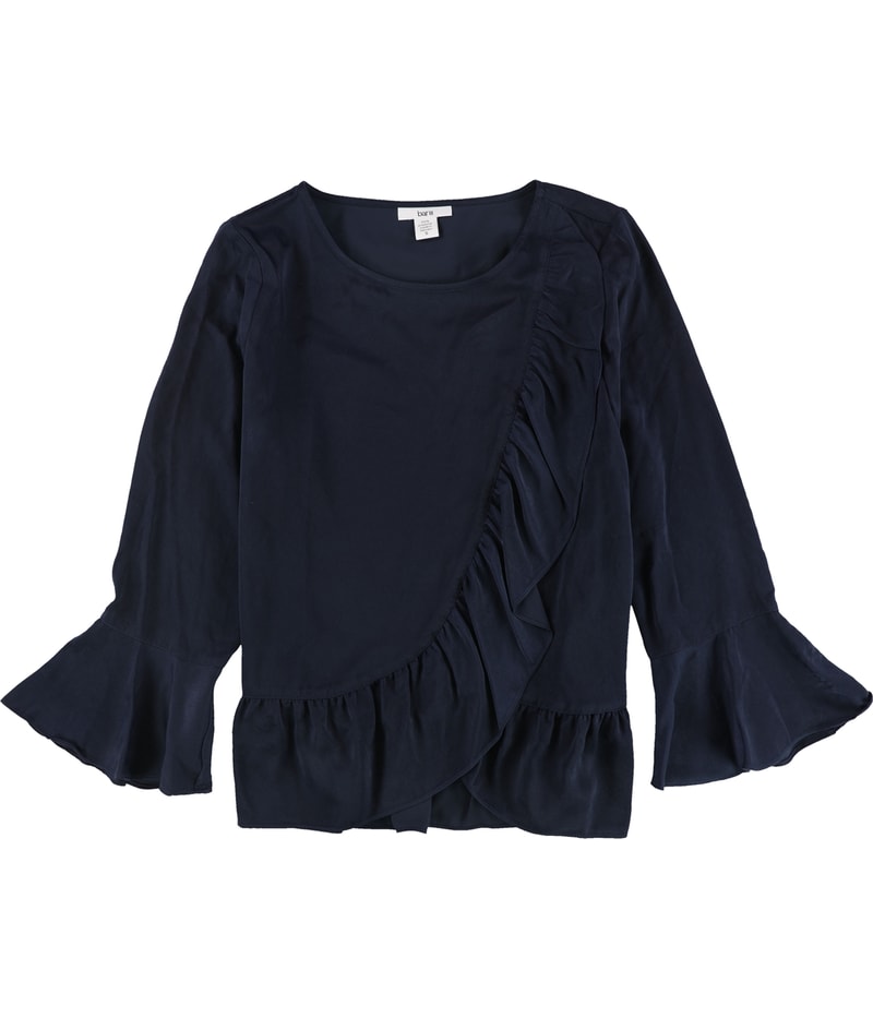 bar III Womens Ruffled Knit Blouse in Blue