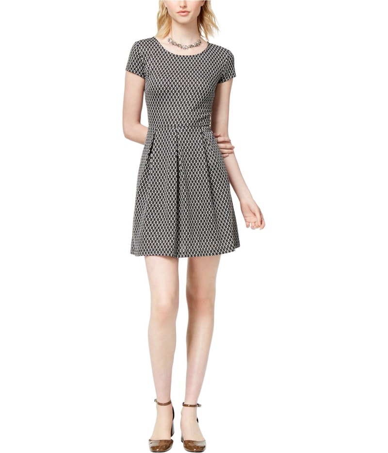 maison Jules Womens Textured Pleated Fit & Flare A-line Dress in Black