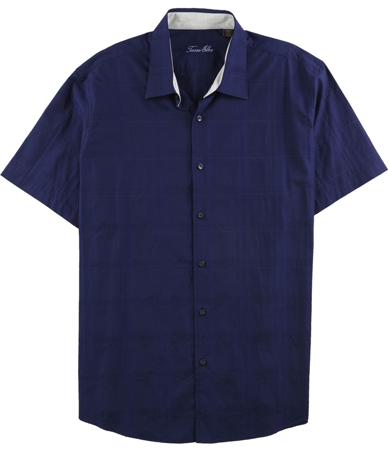 Tasso Elba Mens Textured Button Up Shirt in Blue