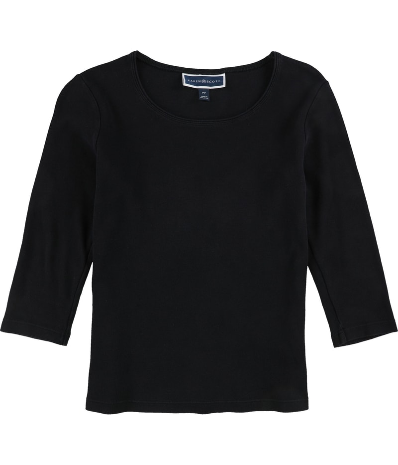 Karen Scott Womens Solid Basic T-Shirt in Navy