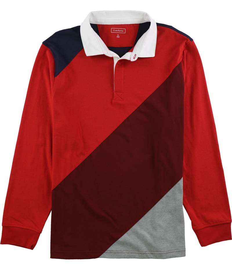 Club Room Mens Chambray-Back Polo Shirt in Red