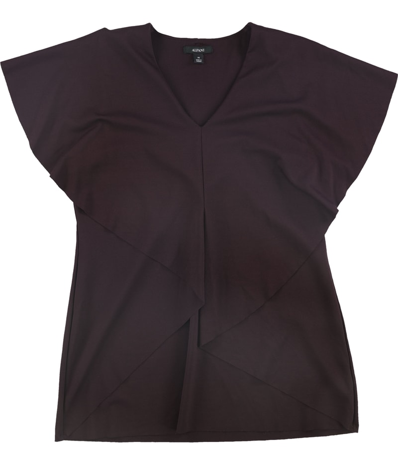 Alfani Womens Asymmetrical Cape Shell Blouse in Wine