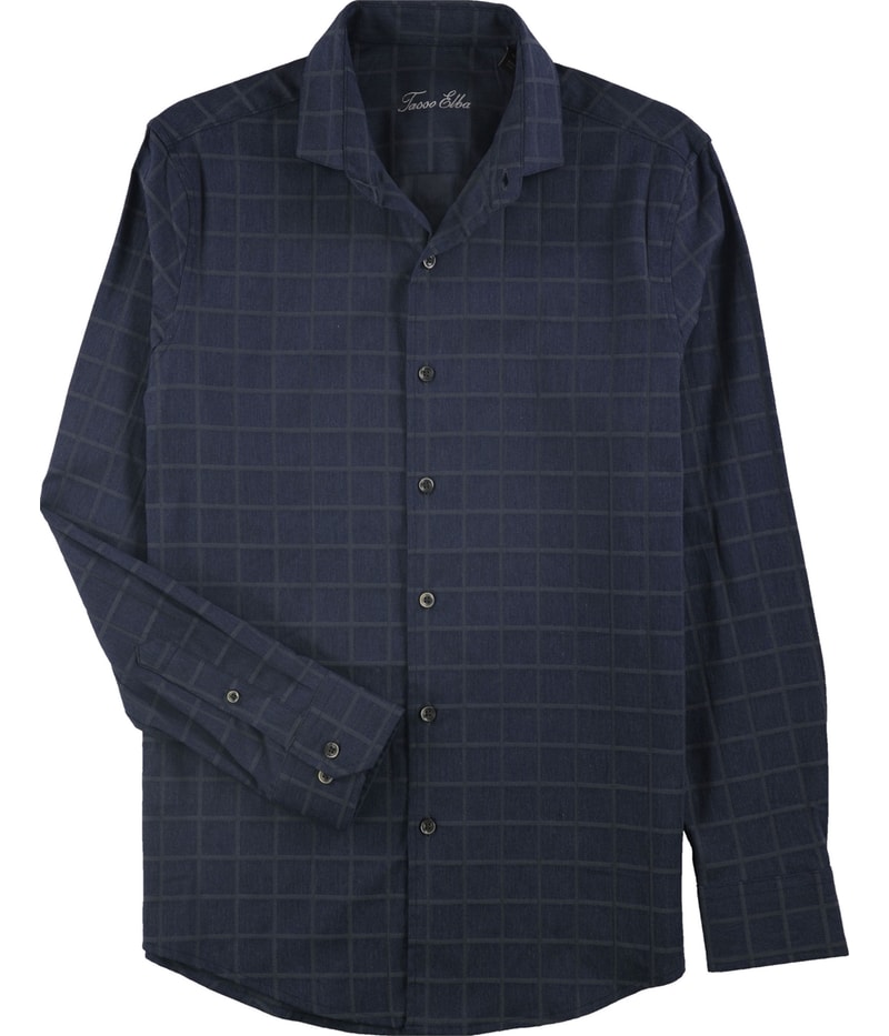Tasso Elba Mens WindowPane Button Down Dress Shirt in Blue