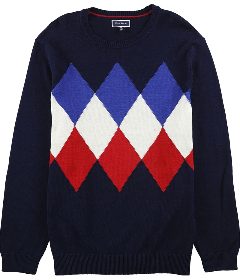 Club Room Mens Exploded Argly Pullover Sweater in Navy
