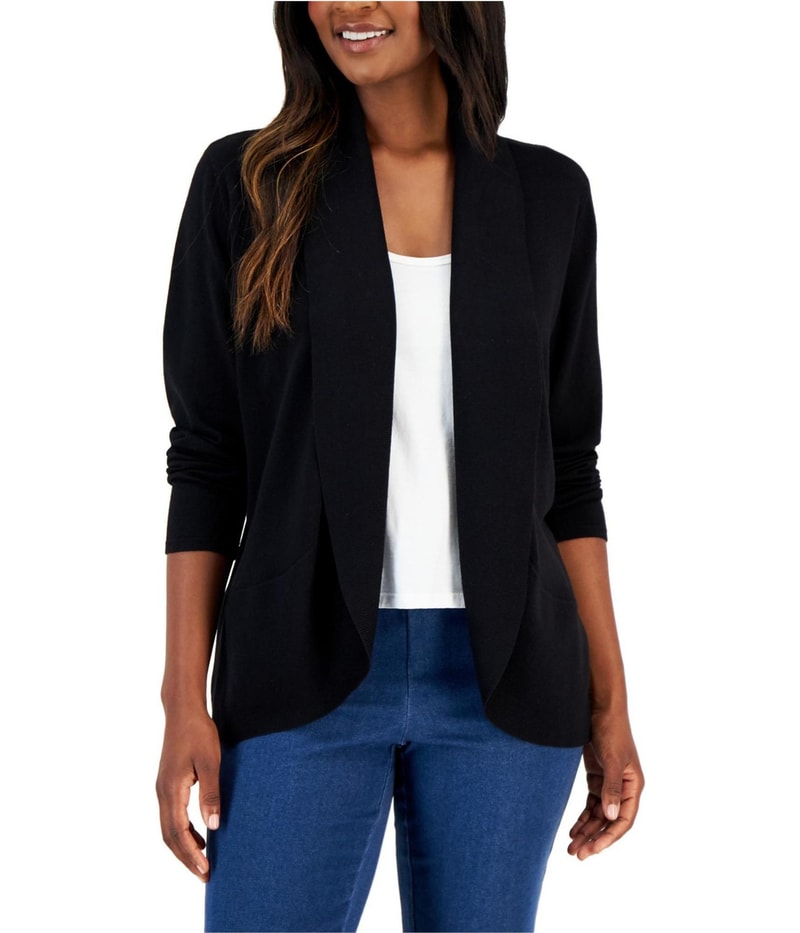 Karen Scott Womens Solid Cardigan Sweater in Black
