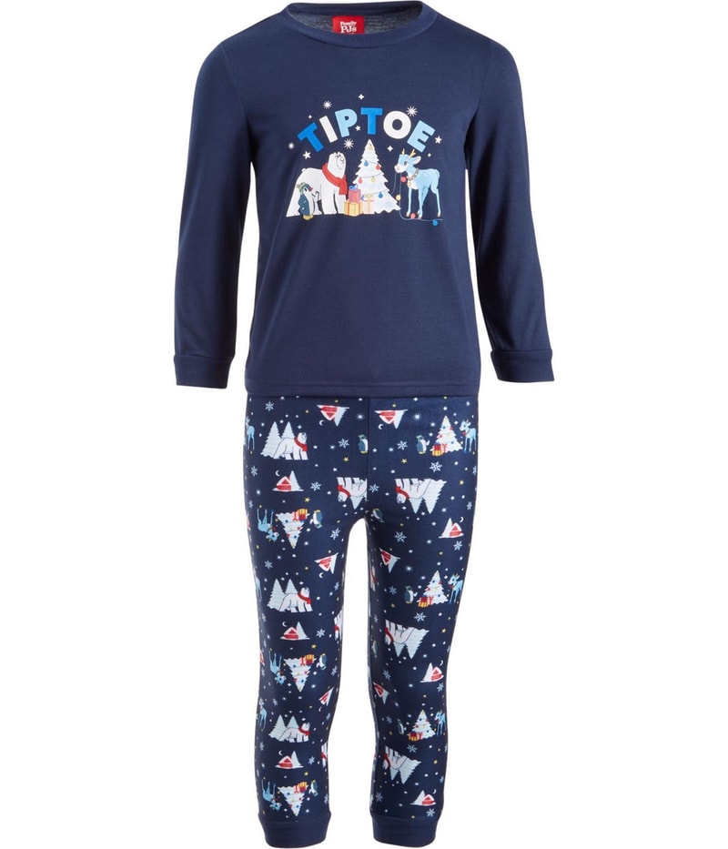 Family PJs Boys Tiptoe Christmas Pajama Set in Navy