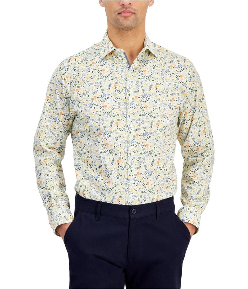 bar III Mens Water Floral Stretch Button Up Shirt